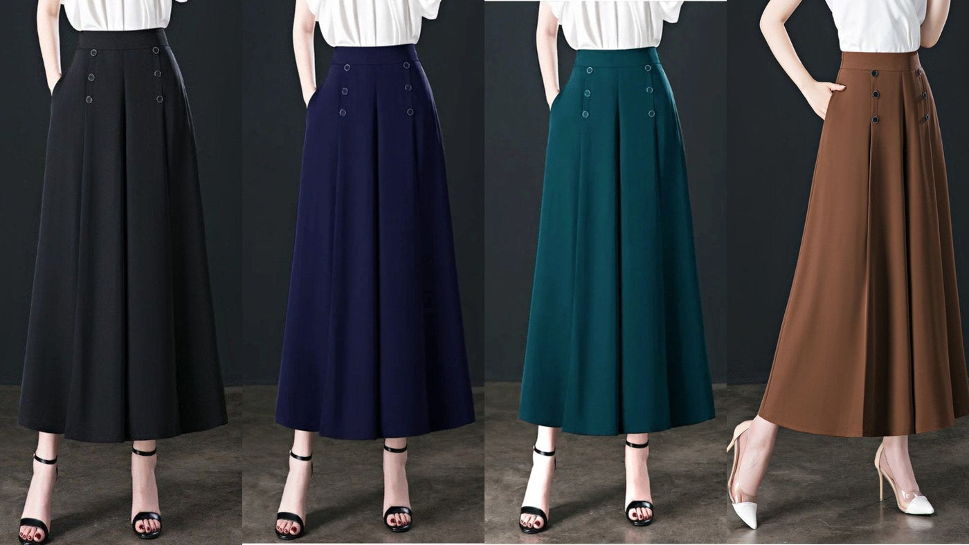 Malou - Elegante Plissettato Gamba Larga Pantalone