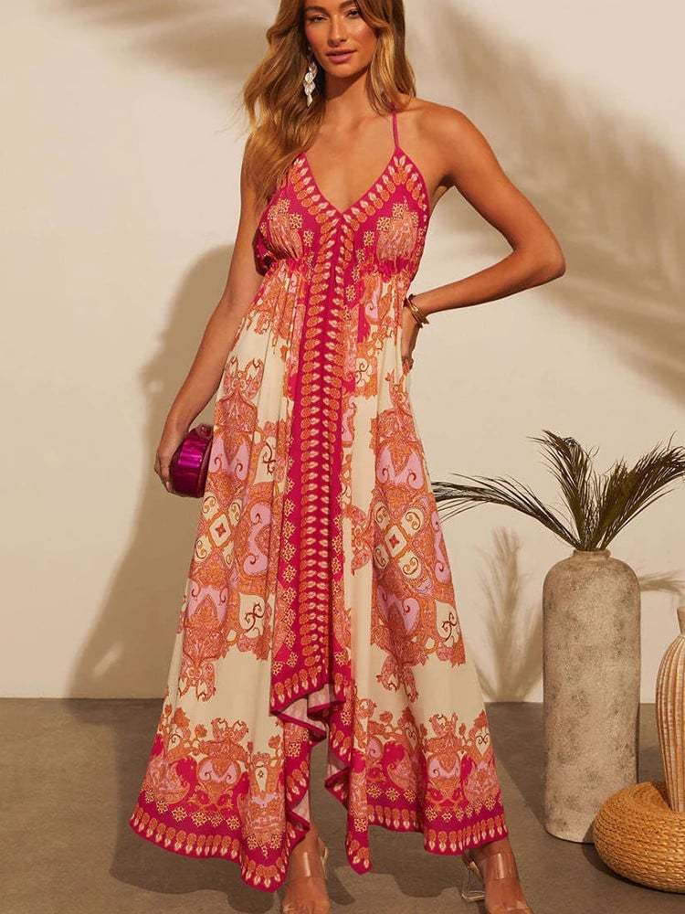 Delfina - Abito Lungo Estivo con Scollo a V in Stile Bohémien