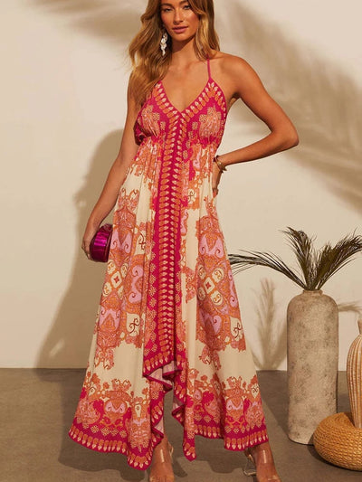 Delfina - Abito Lungo Estivo con Scollo a V in Stile Bohémien