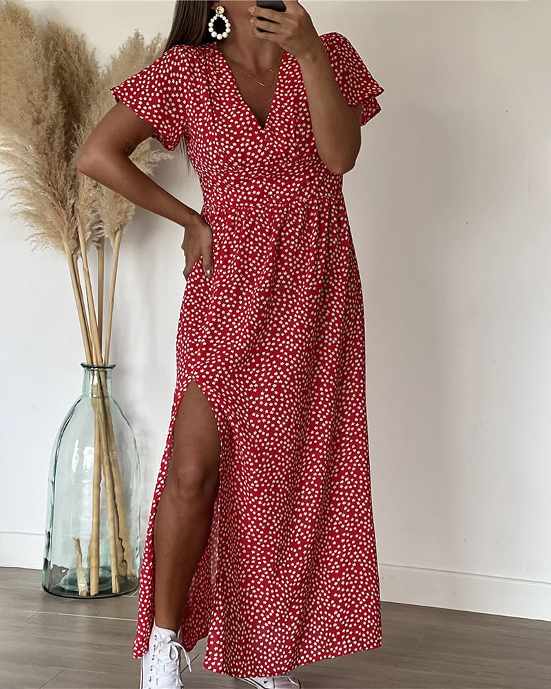 Lucienne - Maxi Abito Stampato Con Scollo a V