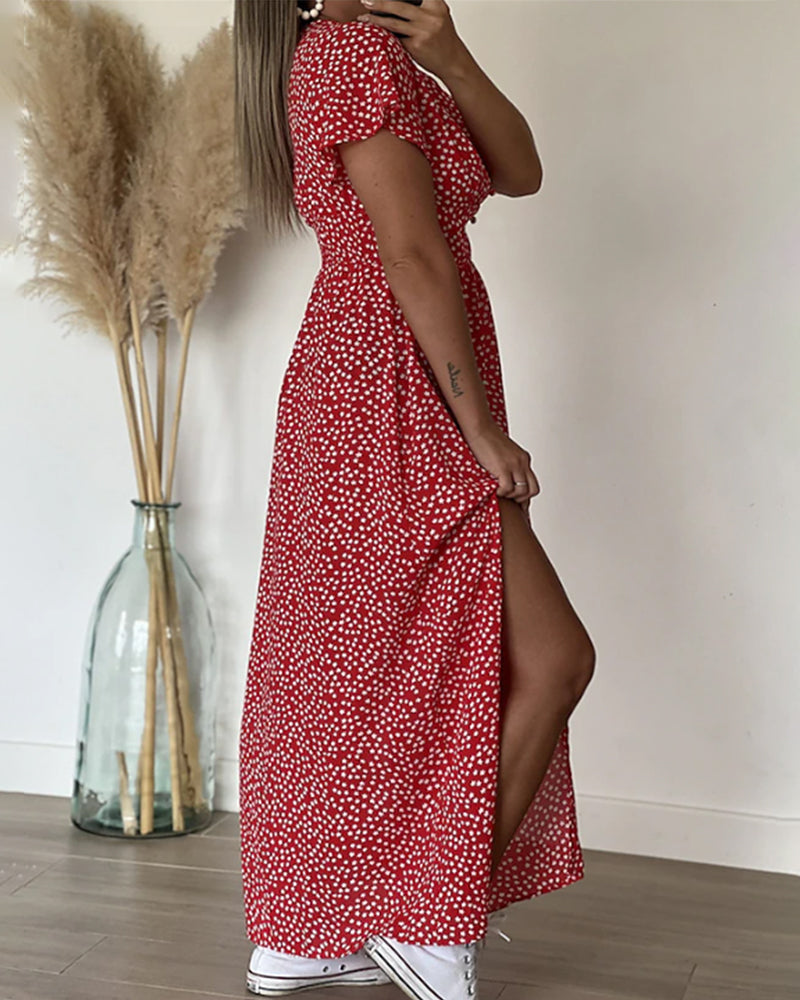 Lucienne - Maxi Abito Stampato Con Scollo a V