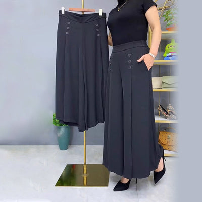Malou - Elegante Plissettato Gamba Larga Pantalone