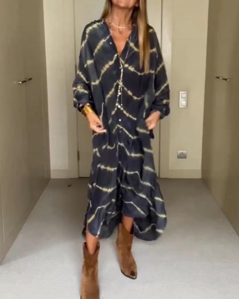 Suchitra - Abito a Maniche Lunghe a Righe in Stile Boho