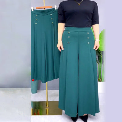Malou - Elegante Plissettato Gamba Larga Pantalone