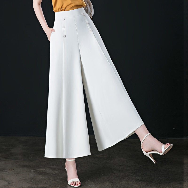 Malou - Elegante Plissettato Gamba Larga Pantalone
