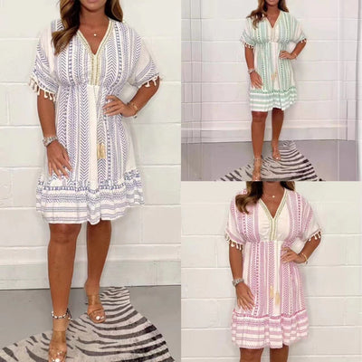 Wibina -   Abito Casual Stampato e con Scollo a V
