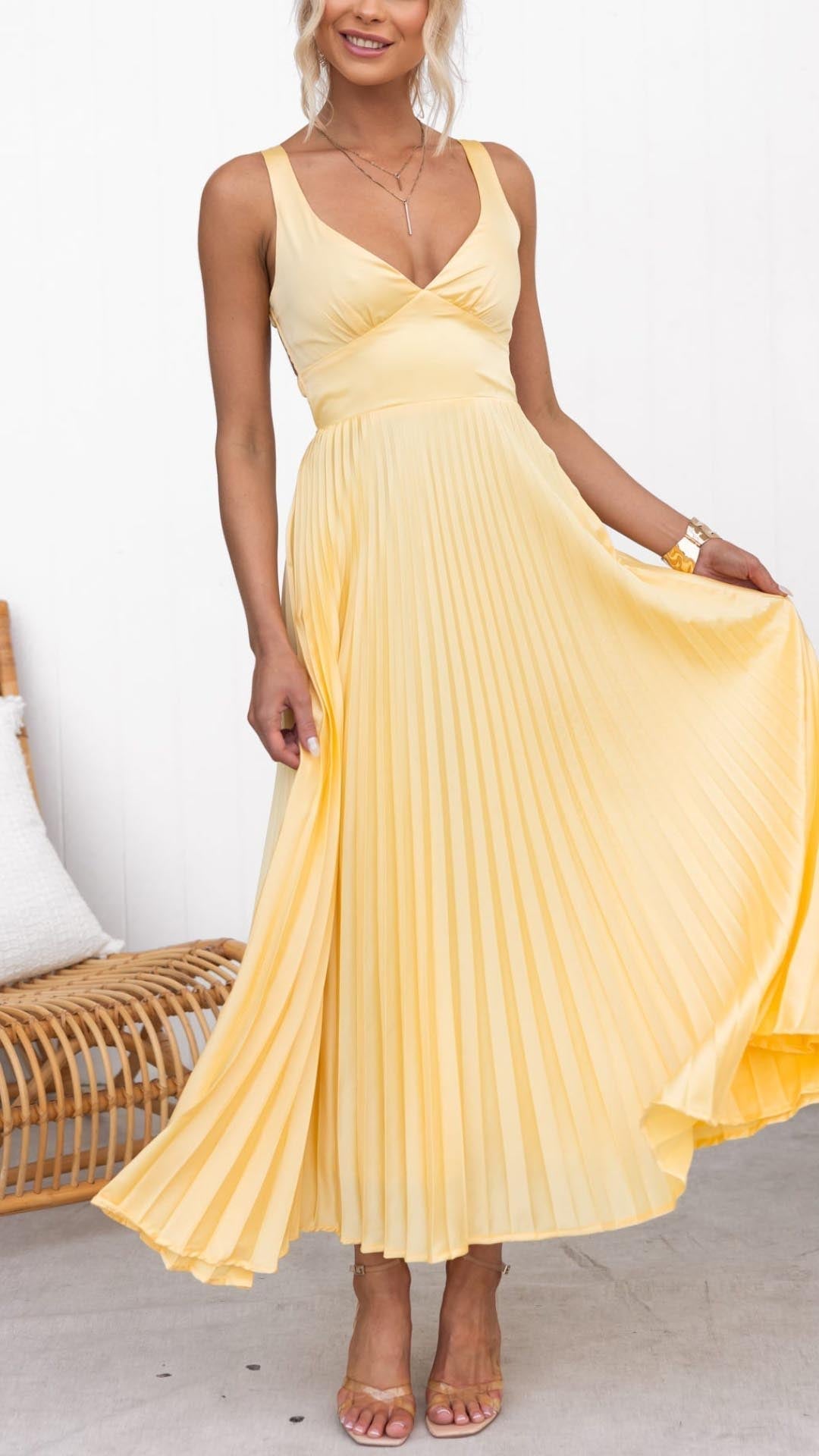 Sheree - Maxi Abito Plissettato Con Scollo A V