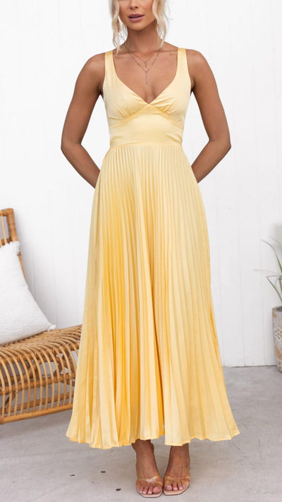Sheree - Maxi Abito Plissettato Con Scollo A V
