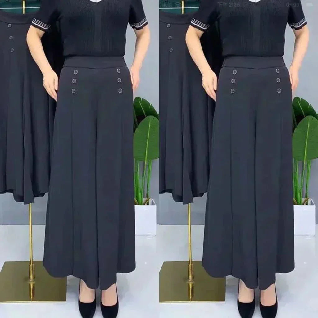 Malou - Elegante Plissettato Gamba Larga Pantalone