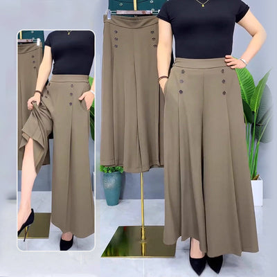 Malou - Elegante Plissettato Gamba Larga Pantalone