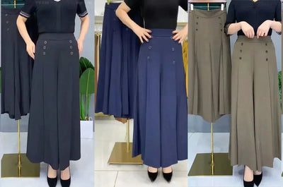 Malou - Elegante Plissettato Gamba Larga Pantalone