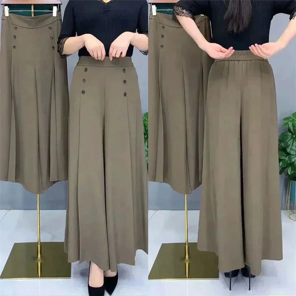 Malou - Elegante Plissettato Gamba Larga Pantalone