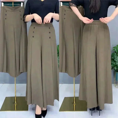 Malou - Elegante Plissettato Gamba Larga Pantalone